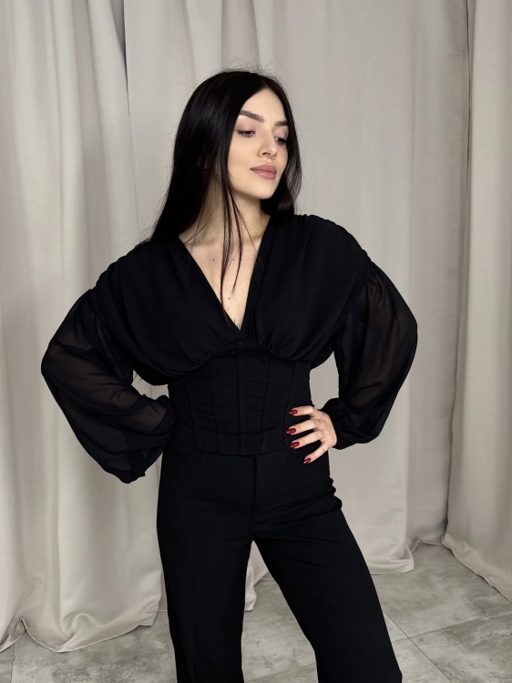 Elegancka bluzka z gorsetem czarna