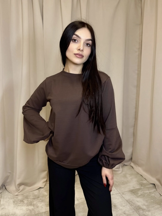 Bluzka Z Bufiastymi Rękawami Brąz