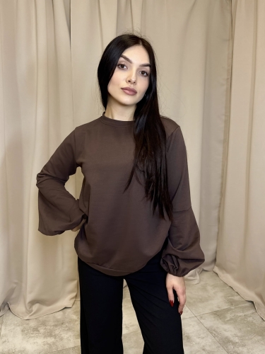 Bluzka Z Bufiastymi Rękawami Brąz